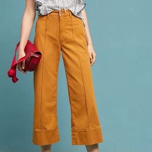 Anthropologie Mustard High Rise Wide Leg Crop Chino Pants 8 Office Boho Indi